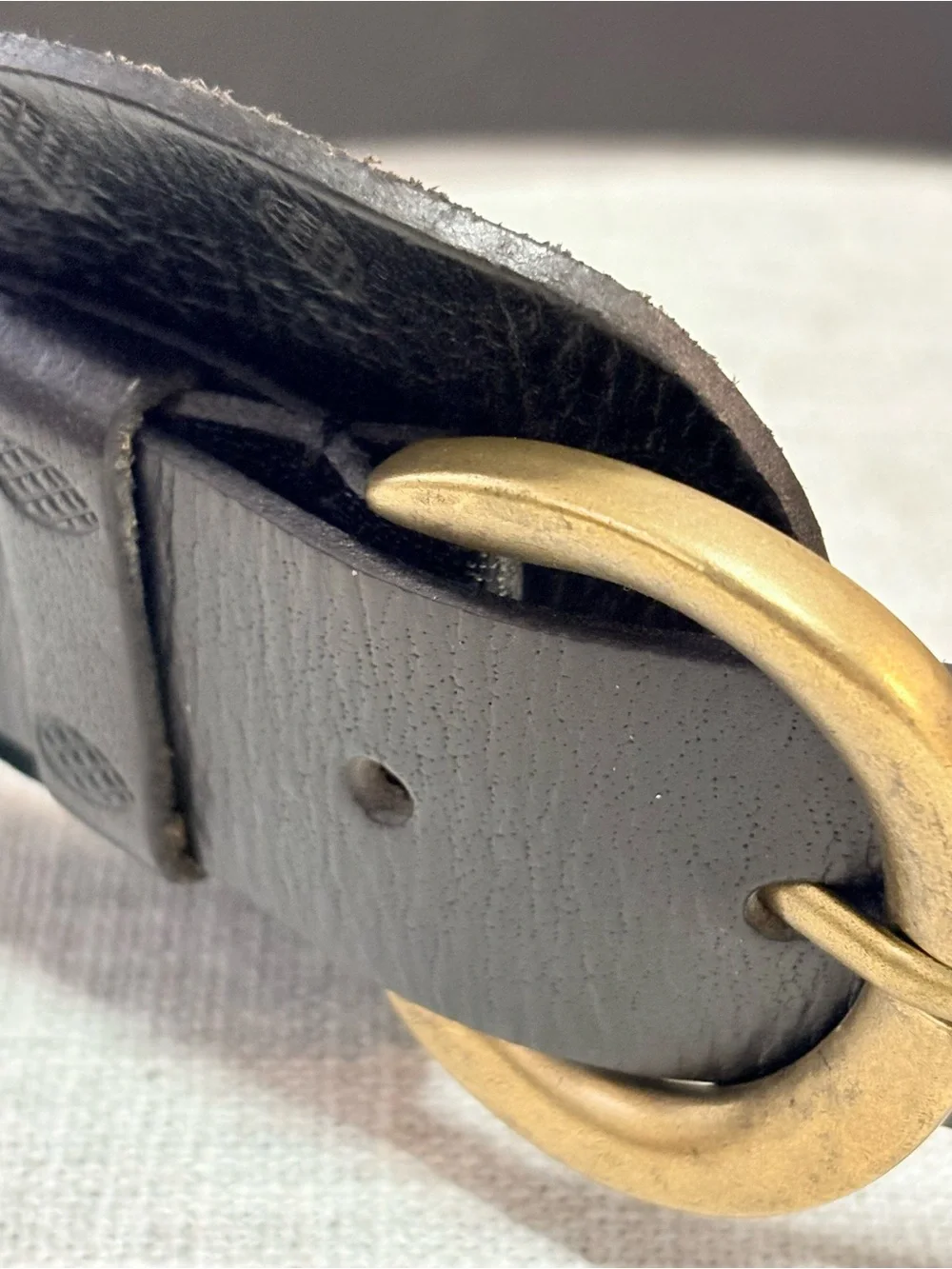 Linea Pelle Black Leather Double-Ring Belt with Antique Gold Buckles Y2K